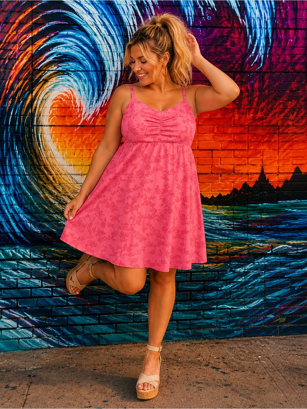 Torrid Bonita Coral Floral Shirred Bodice Challis Skater Mini Dress, Large, NWT! - Picture 8 of 16